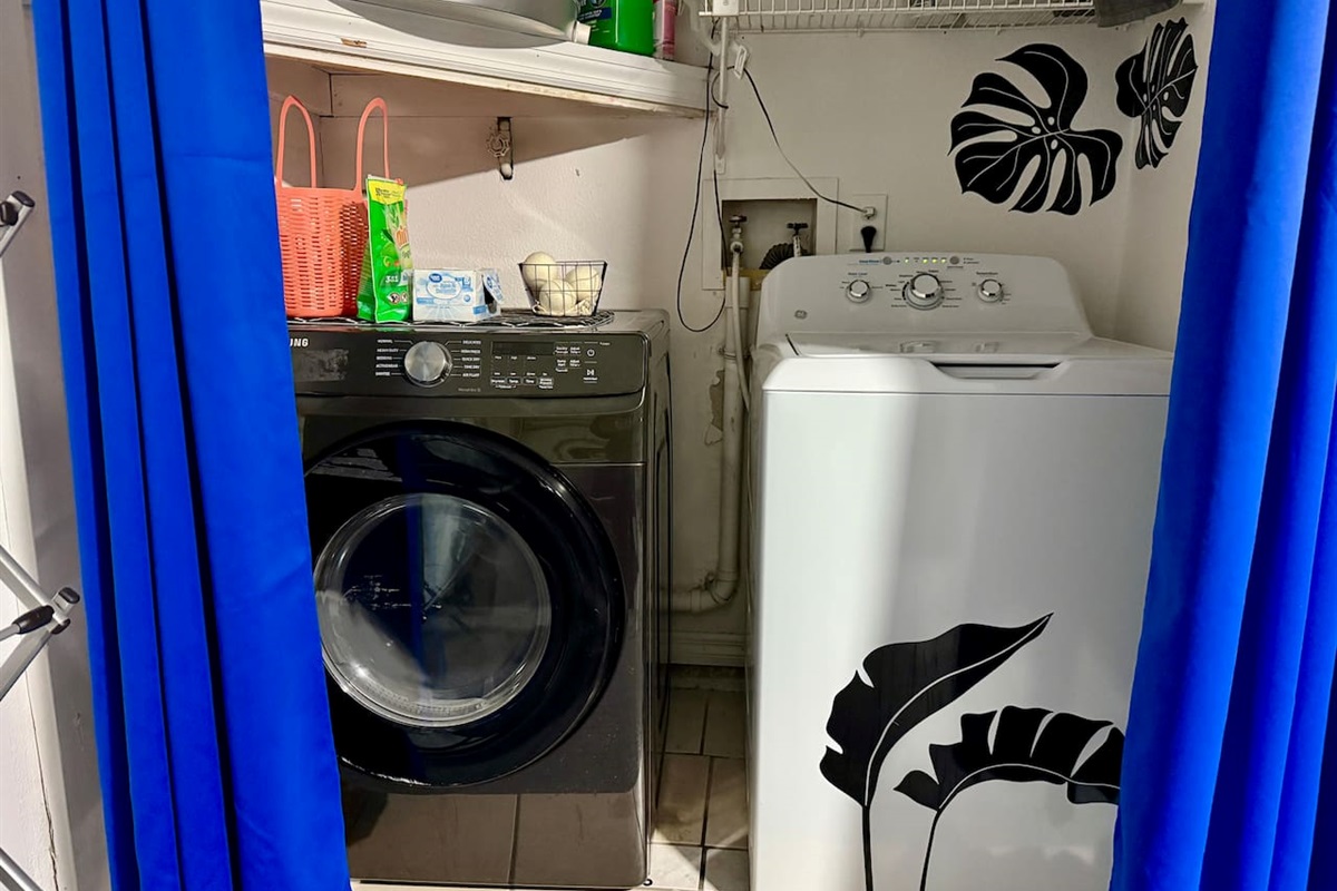 Washer and dryer located in the game room