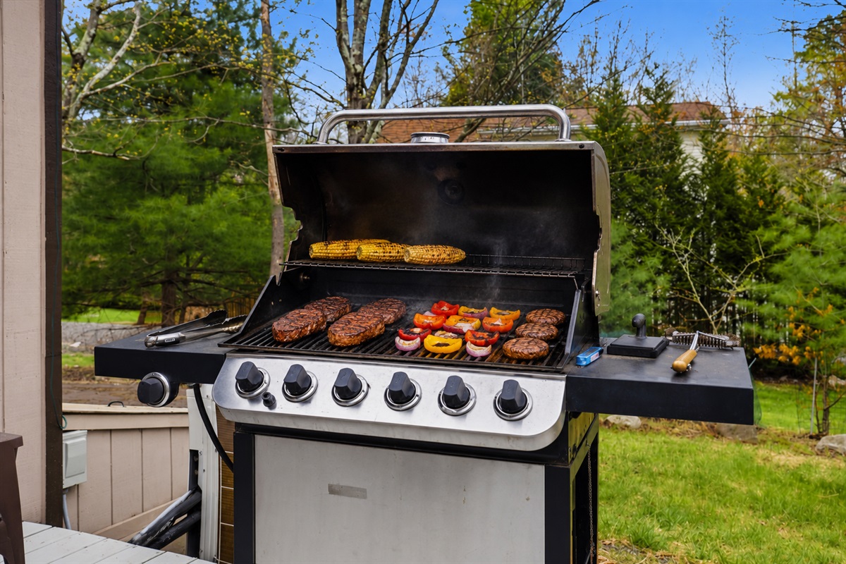 Fire up the 6-burner gas grill and make dinner a main event. Propane for the grill is always provided