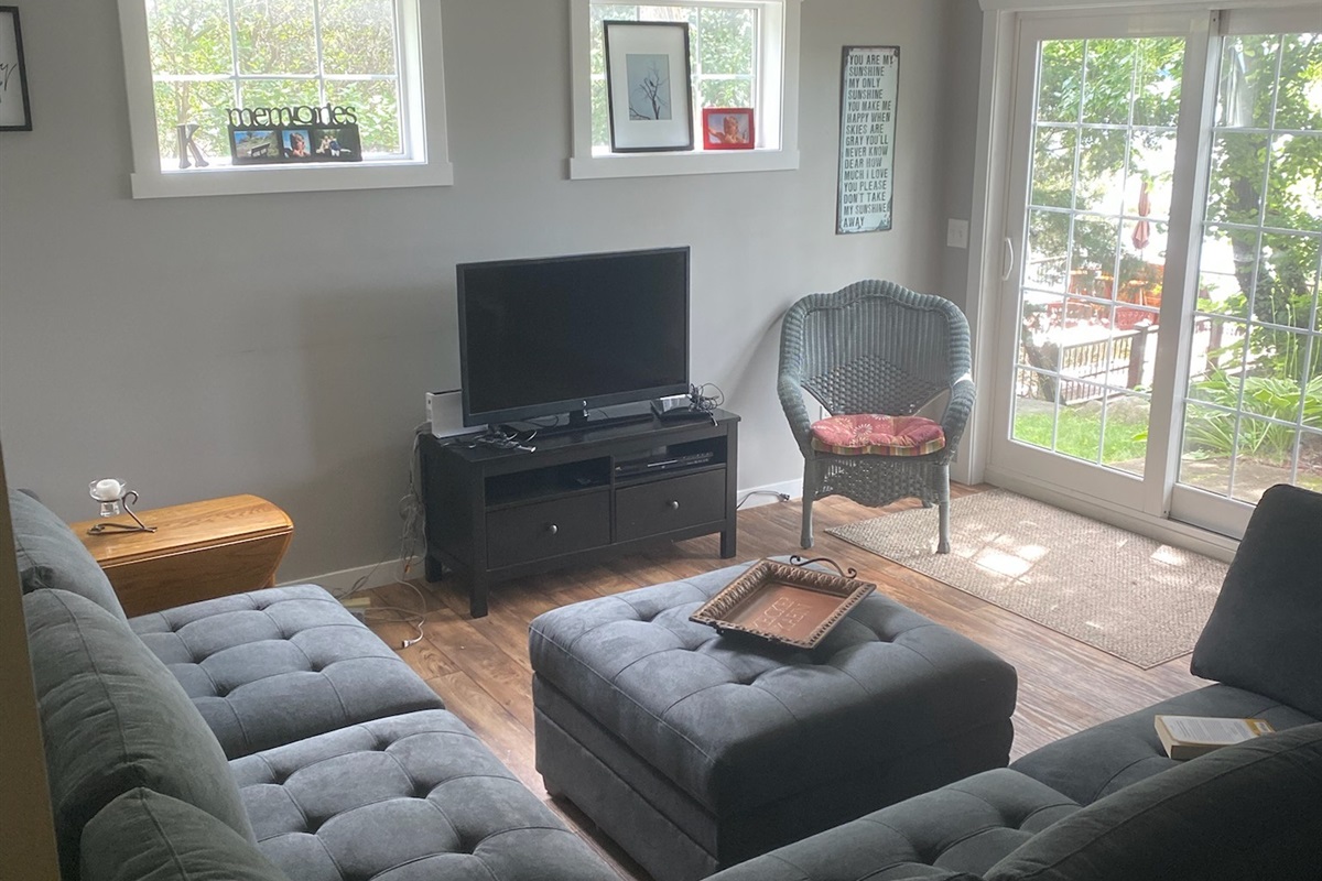 Walkout Livingroom with TV and Fridge/Freezer