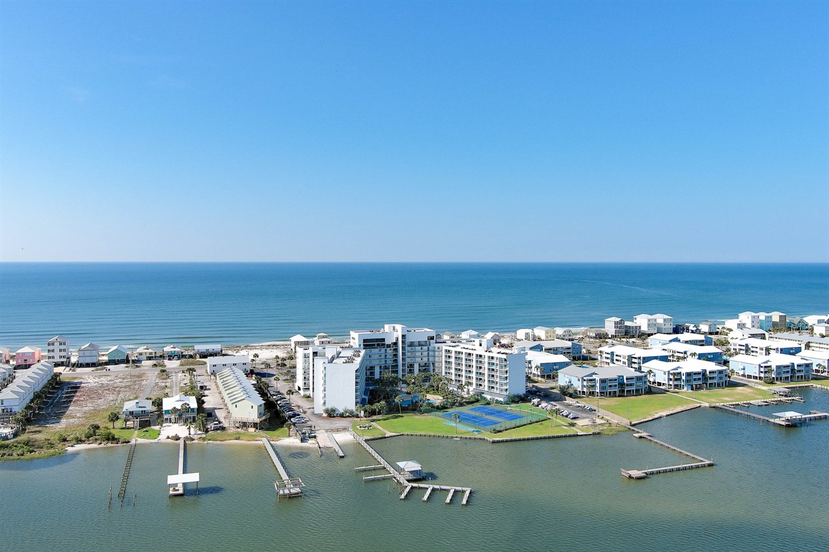 Steps from the white sands: A bird's-eye view of our beachfront community in Gulf Shores.