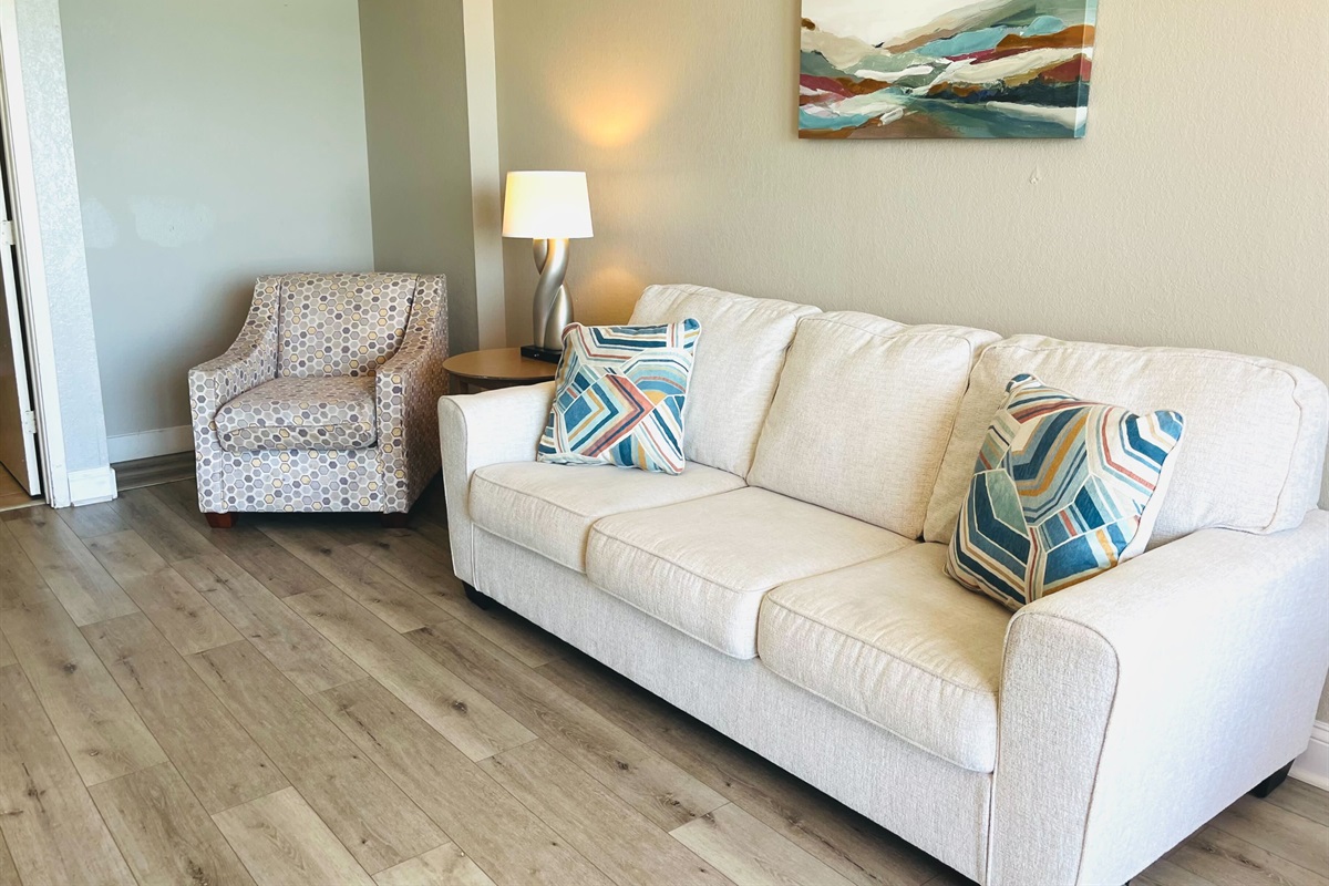 Relax in our cozy and stylish living area
