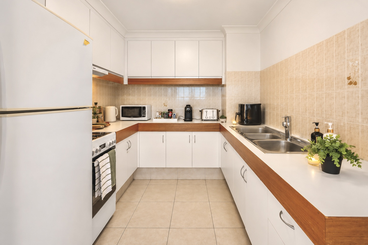 Fully equipped kitchen with everything needed to cook breakfast, prepare family meals or enjoy longer stays. Coffee machine, kettle, cookware, utensils and generous bench space make dining in easy and convenient.
