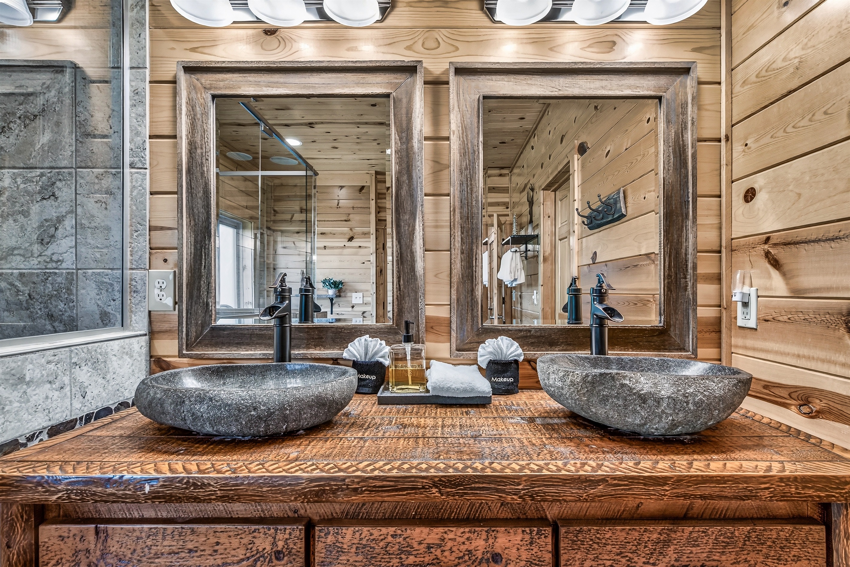 Master bath has dual sinks for getting ready for the next Smoky mountain adventure