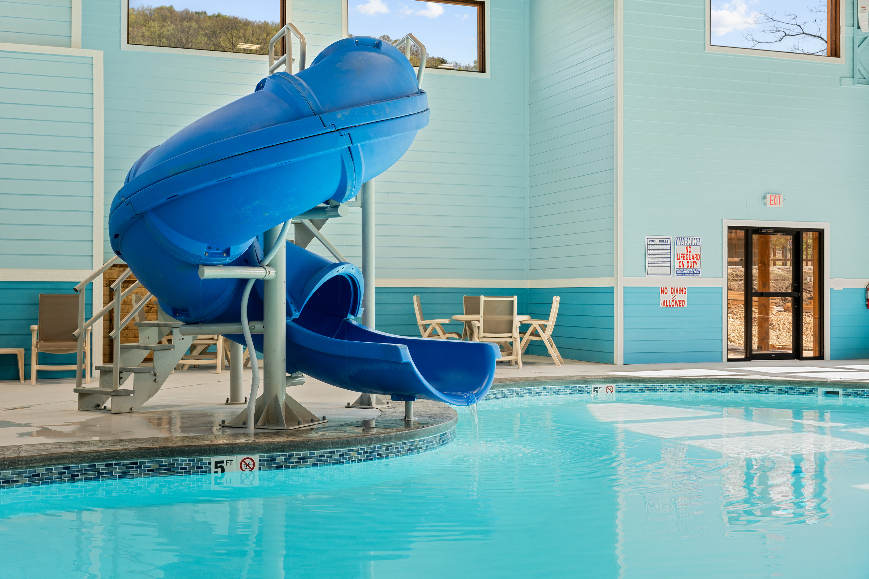 A huge indoor pool with water slide and hot tub will have the kids giddy with excitement and hopefully worn out for a good night's sleep!