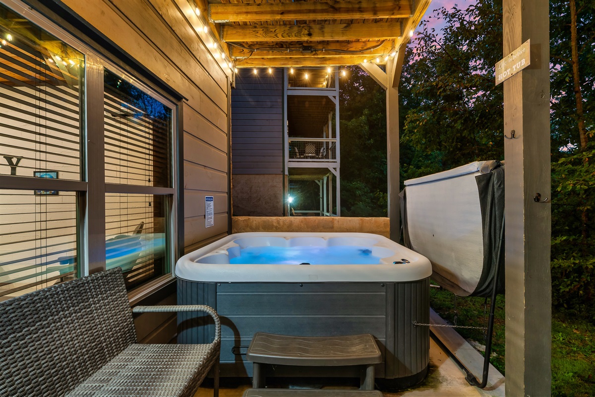 Hot Tub on Lower Level Porch that's Right Outside Indoor Pool Area