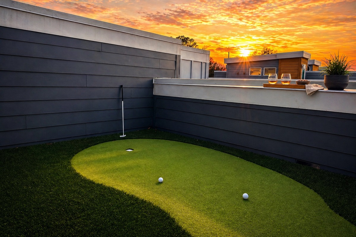 Hit a few golf balls on our rooftop putting green! 
