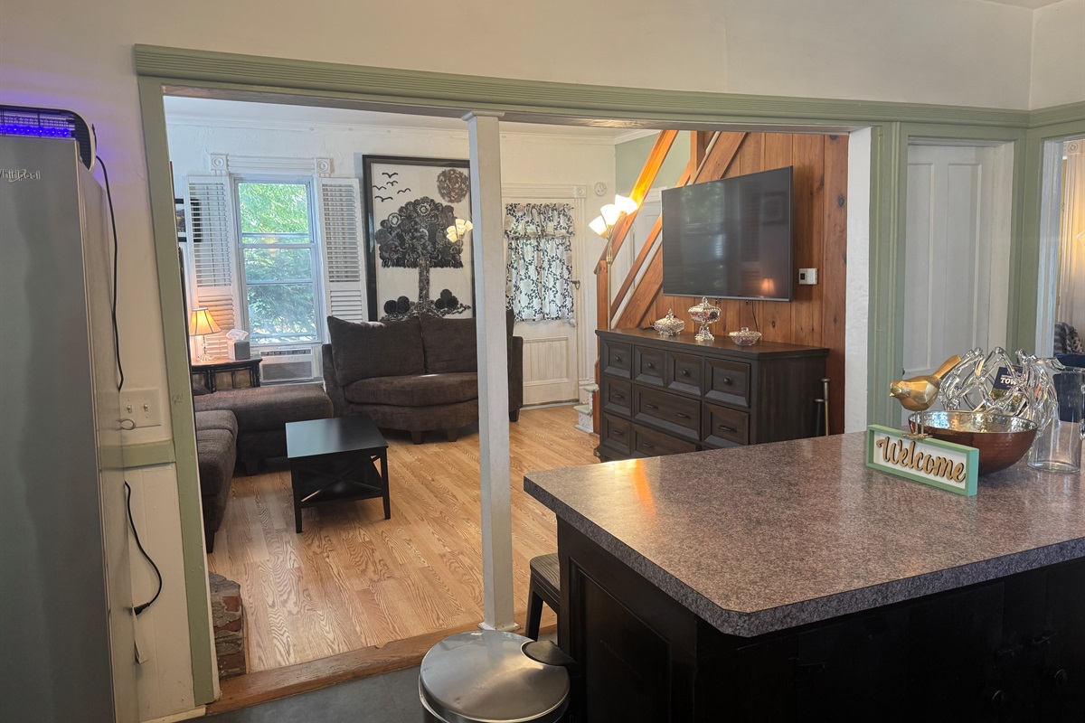 Kitchen into living room