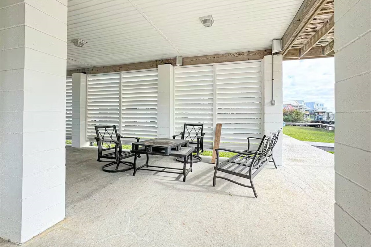 Spacious covered outdoor area with seating and open-air views—perfect for relaxing, gathering, or enjoying the coastal breeze.