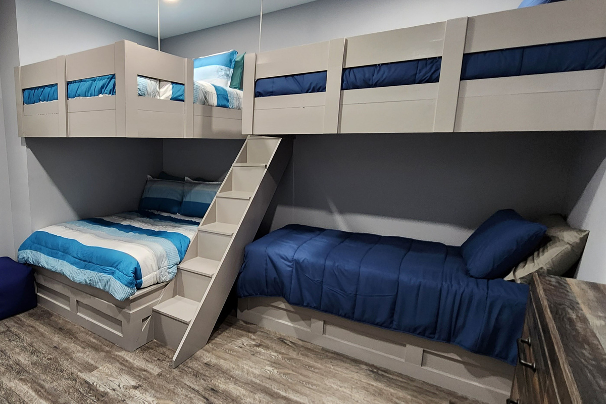Fun custom bunks make this a favorite family space.