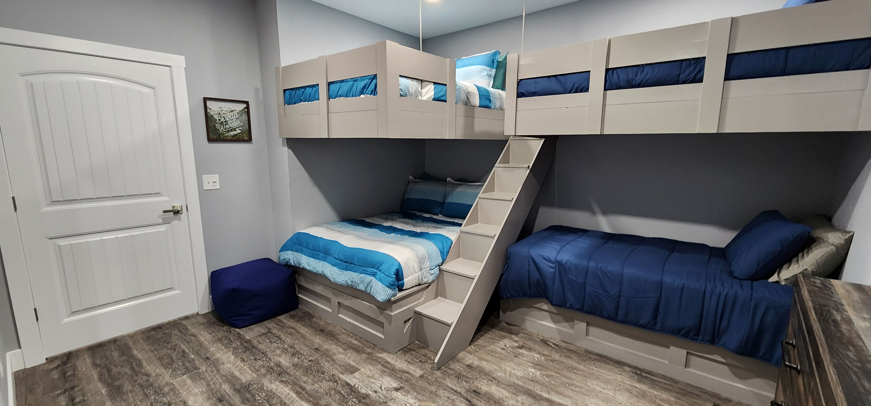 Fun custom bunks make this a favorite family space.