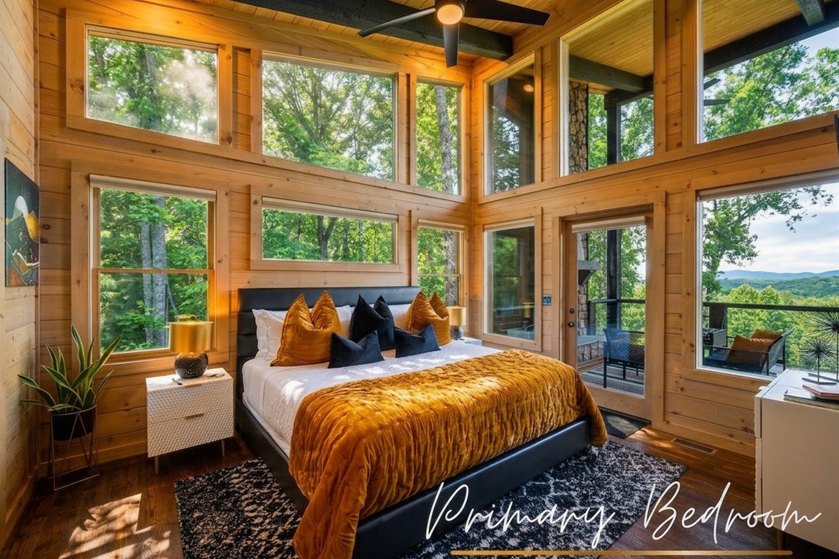 Luxurious bedding, stylish accents, and peaceful views make this king suite a serene retreat for restful nights.