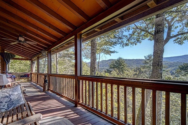 Screened-in porch facing the mountain views to the east.