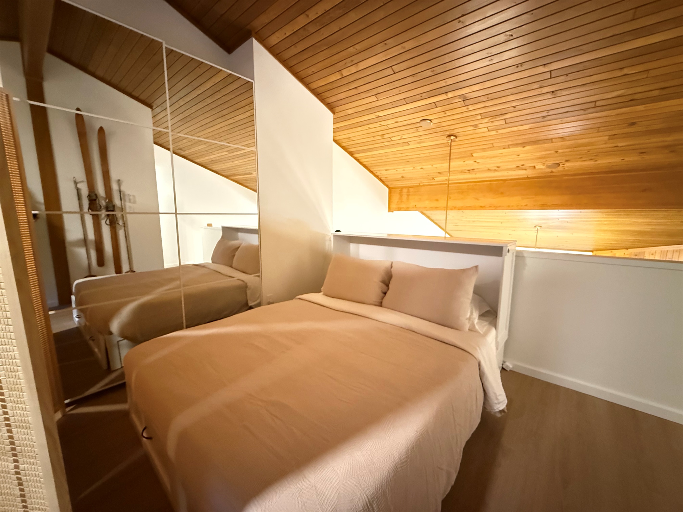 Queen murphy bed with a 5" gel infused memory foam mattress for a comfortable sleep. 