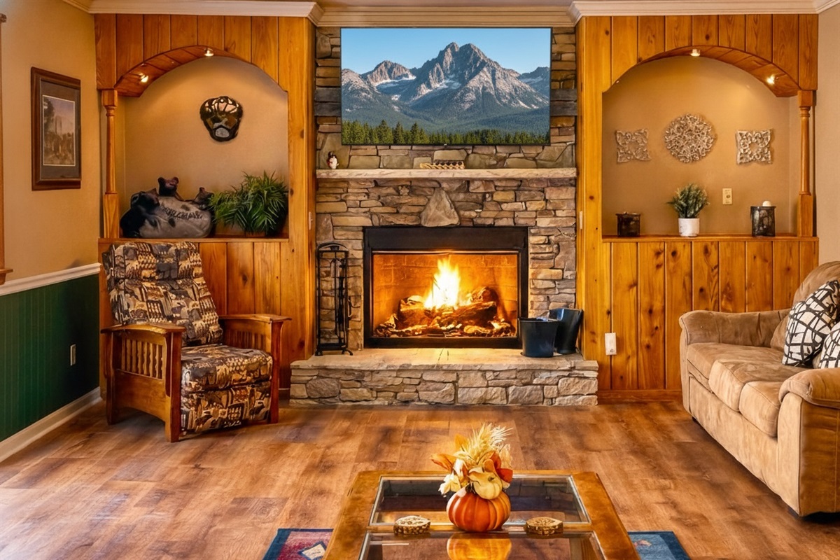 A wood-burning fireplace makes the whole room cozy for this mid-week Winter stays -- the the area slows down from the holiday rush and the crowds disappear.