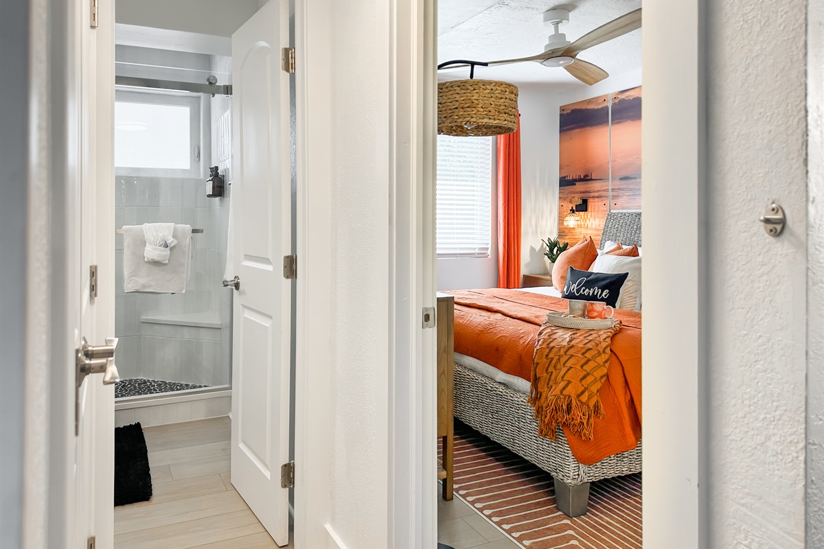 The second downstairs bathroom is by the bedroom. 