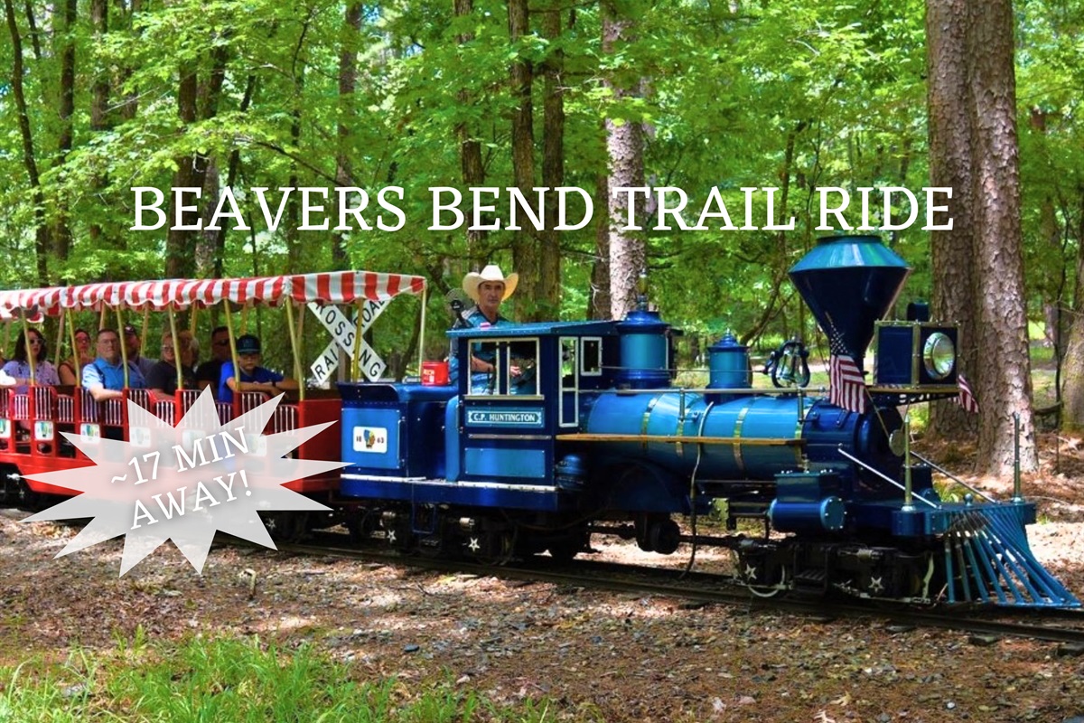 Enjoy a nostalgic adventure aboard a vintage train as it winds through the beautiful forest trails of Beavers Bend.