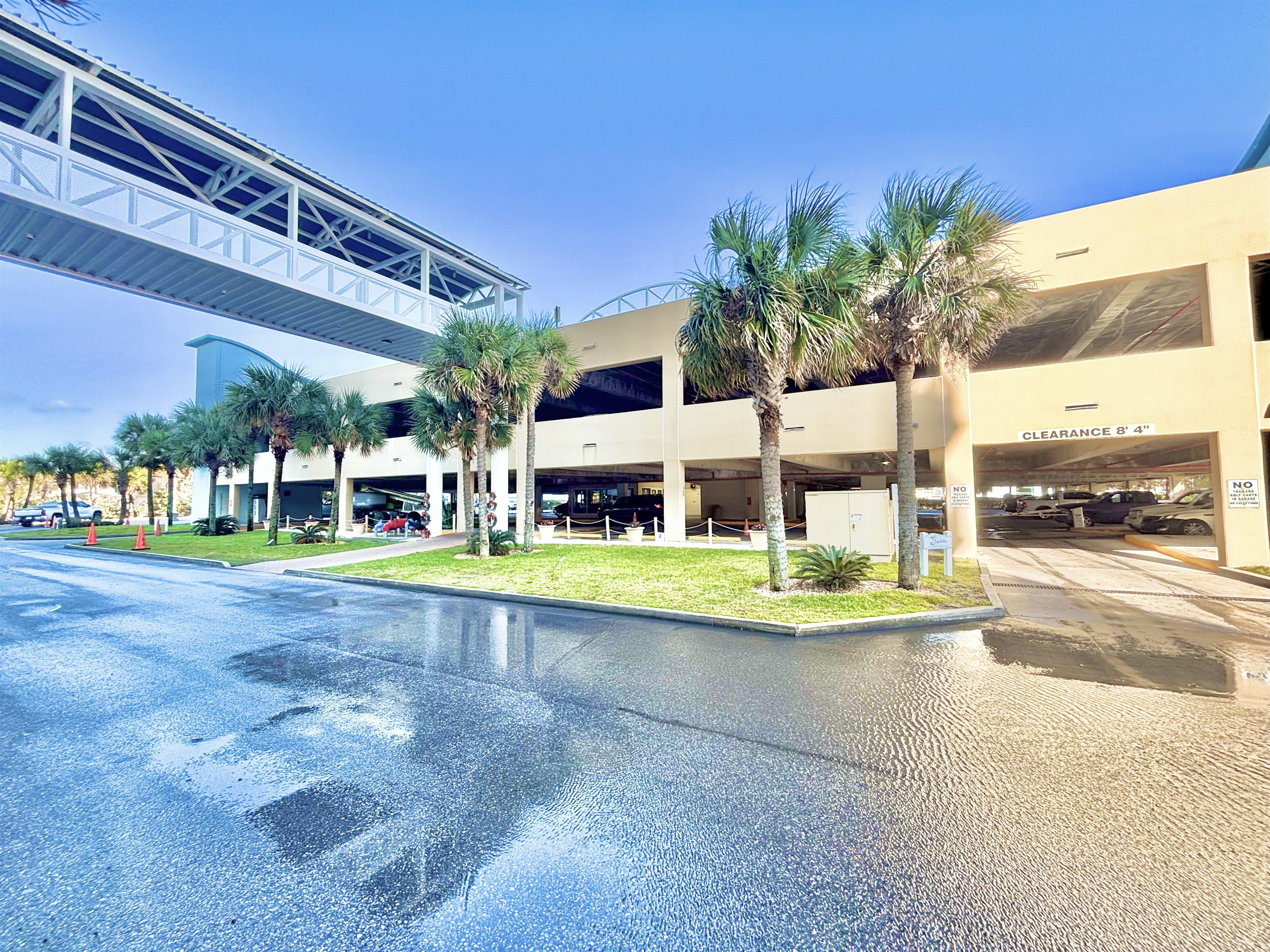 Parking garage with skyway bridge to condo building