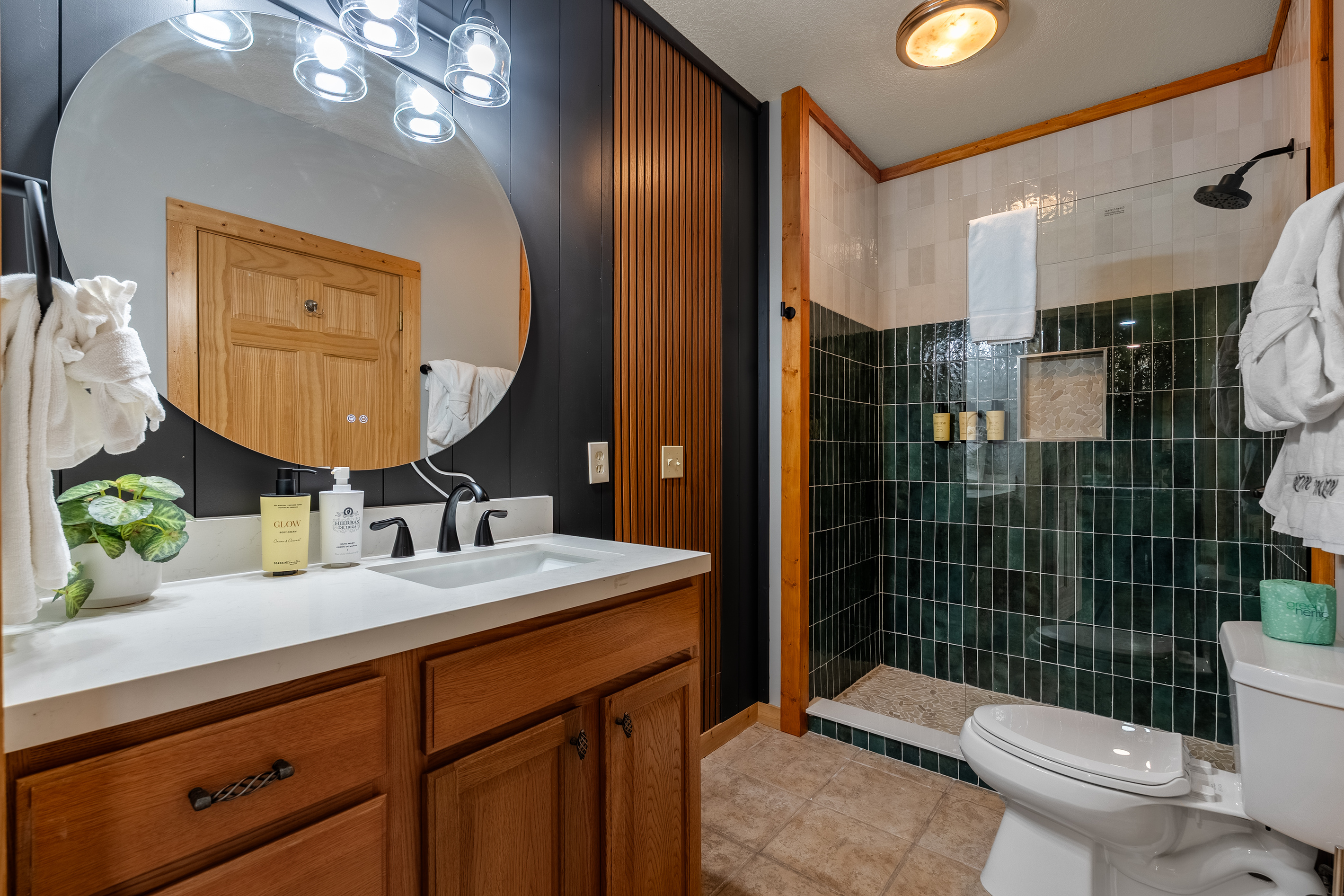Beautifully redone downstairs bath w/ walk-in shower