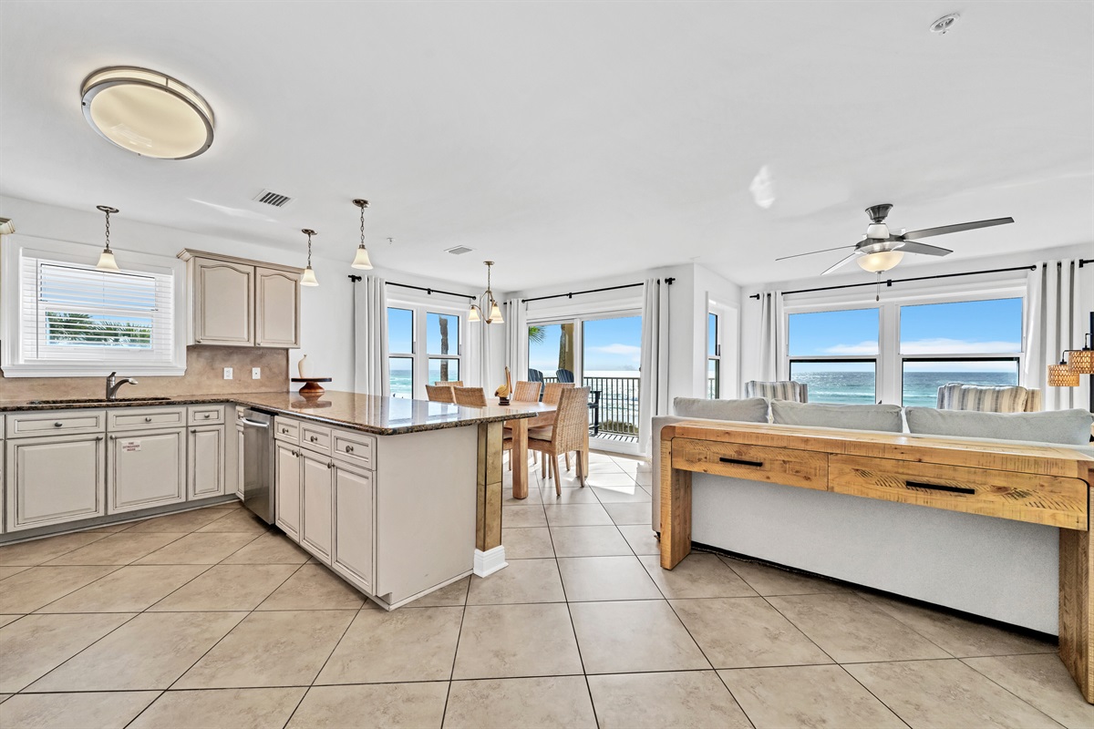 Large Kitchen, Living, and Dining Area with Gulf Views Galore!