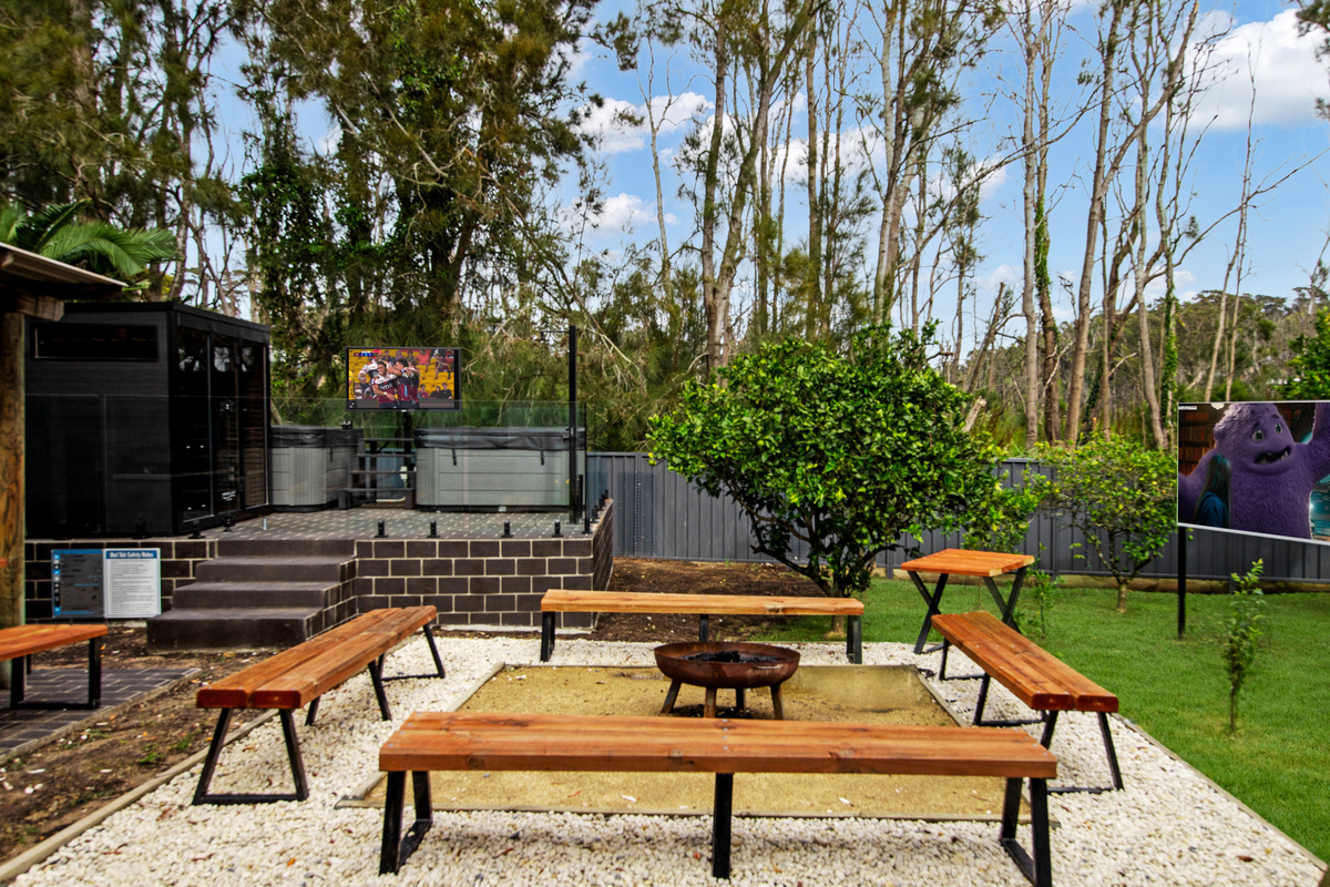 The backyard entertainment area gives Skye’s Beach House another premium outdoor zone, adding more space beyond the front beach-view decks.