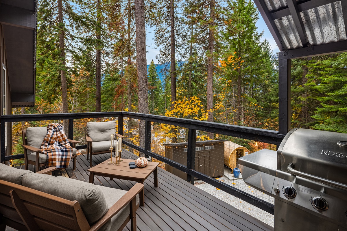 Upper deck with lounging and BBQ, propane provided