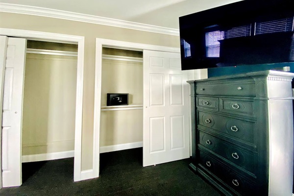 Plenty of closet space and safe for your valuables.