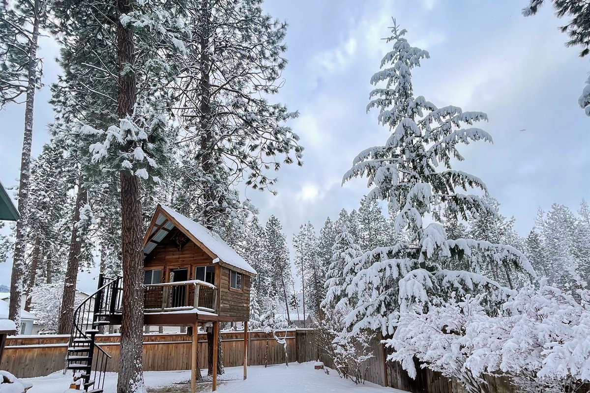 Backyard Treehouse in Winter Whimsy