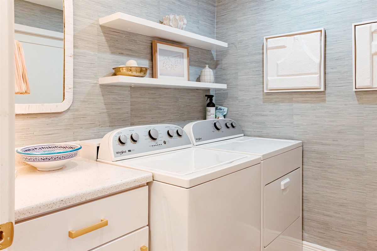 The cottage laundry room is located on the first floor for your convenience.