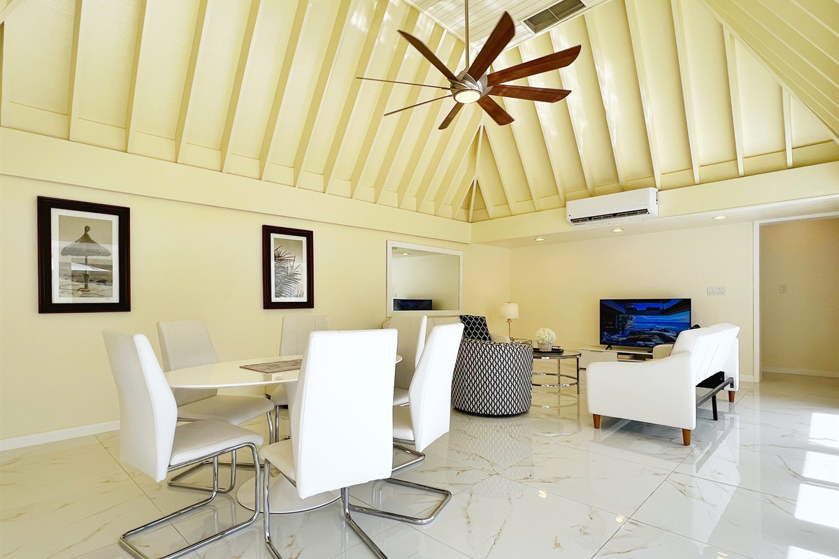 Gather around a beautifully set round table for delicious meals and great conversation.