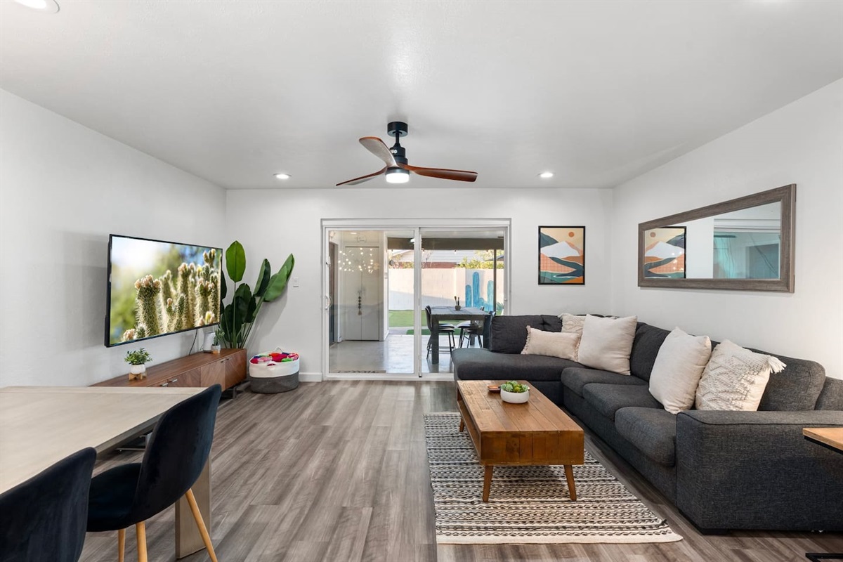 Kick back with your favorite shows on the large Smart TV, surrounded by tasteful décor and cozy seating — perfect for movie nights.

