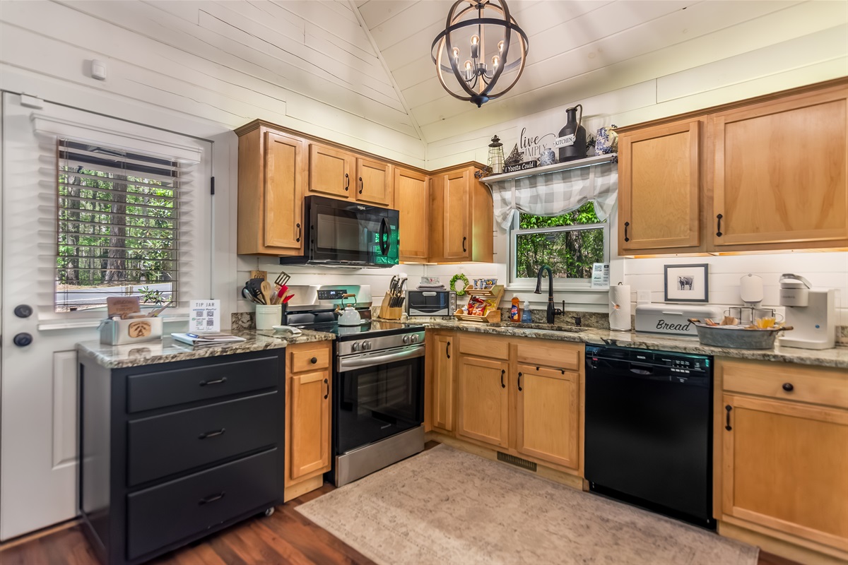 A fully stocked and clean kitchen to cook your favorite meals and unwind.