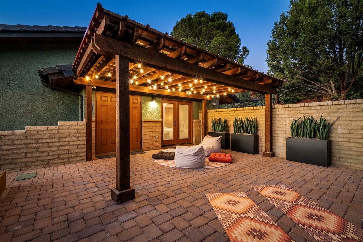 String-lit patio perfect for relaxing evenings.