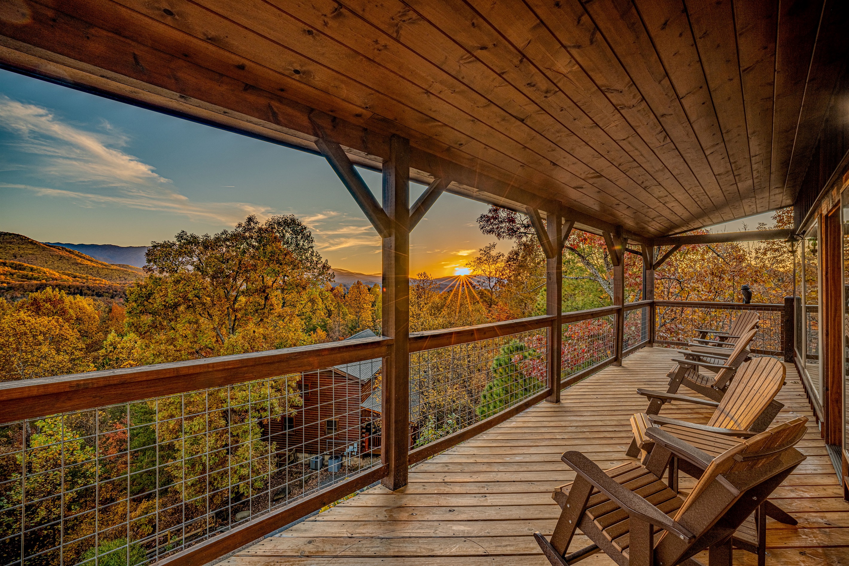 Enjoy coffee or wine from the rocking chairs overlooking the Smokies.