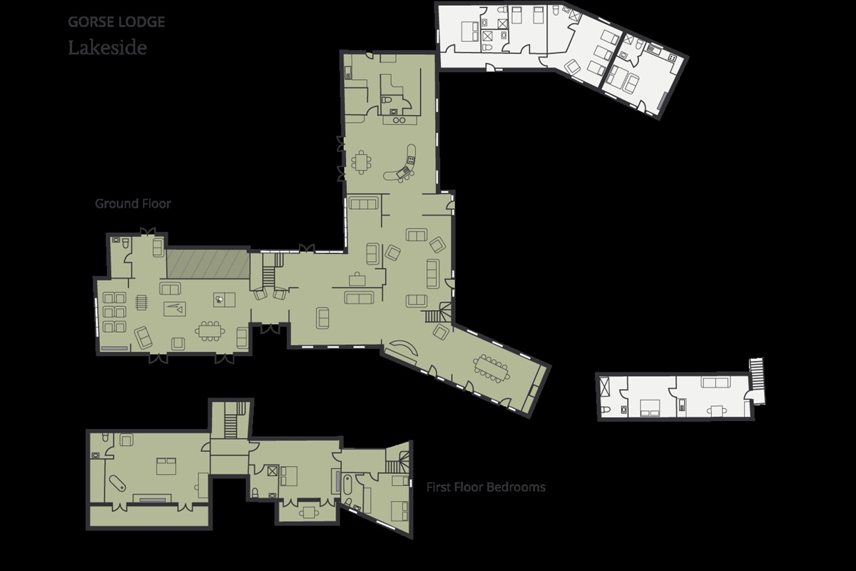 Gors Lodge Lakeside features all the rooms in green on the floorplan.
