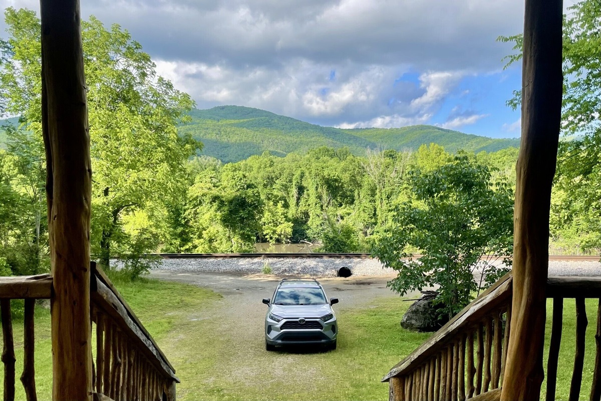 Looking out from the large front porch