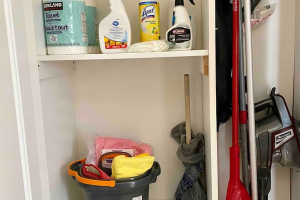 Broom closet 
Vacuum, broom and other cleaning and disinfect supplies 