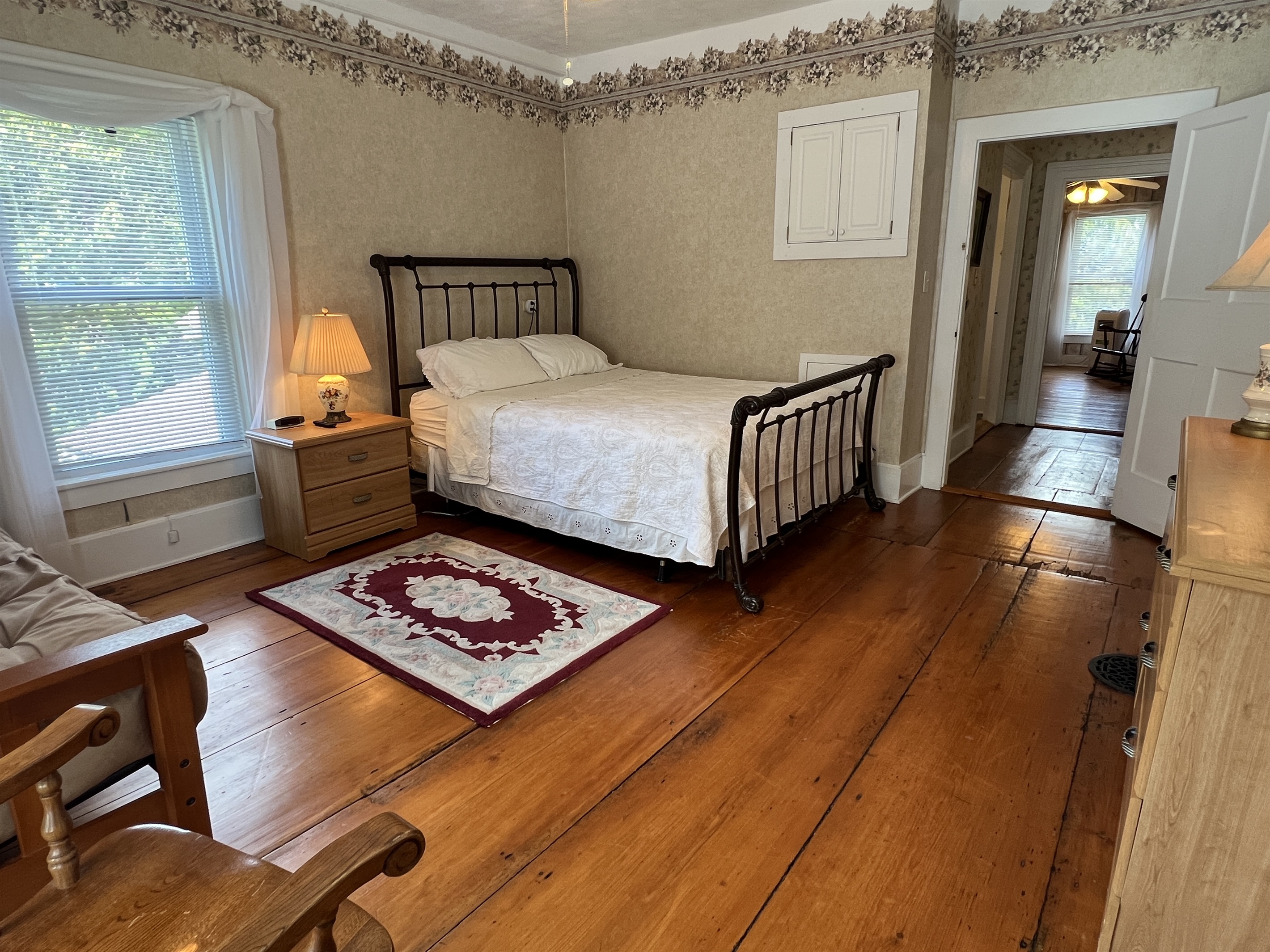 The Federal House 2nd Floor Queen bedroom #2, note original wide plank floors!