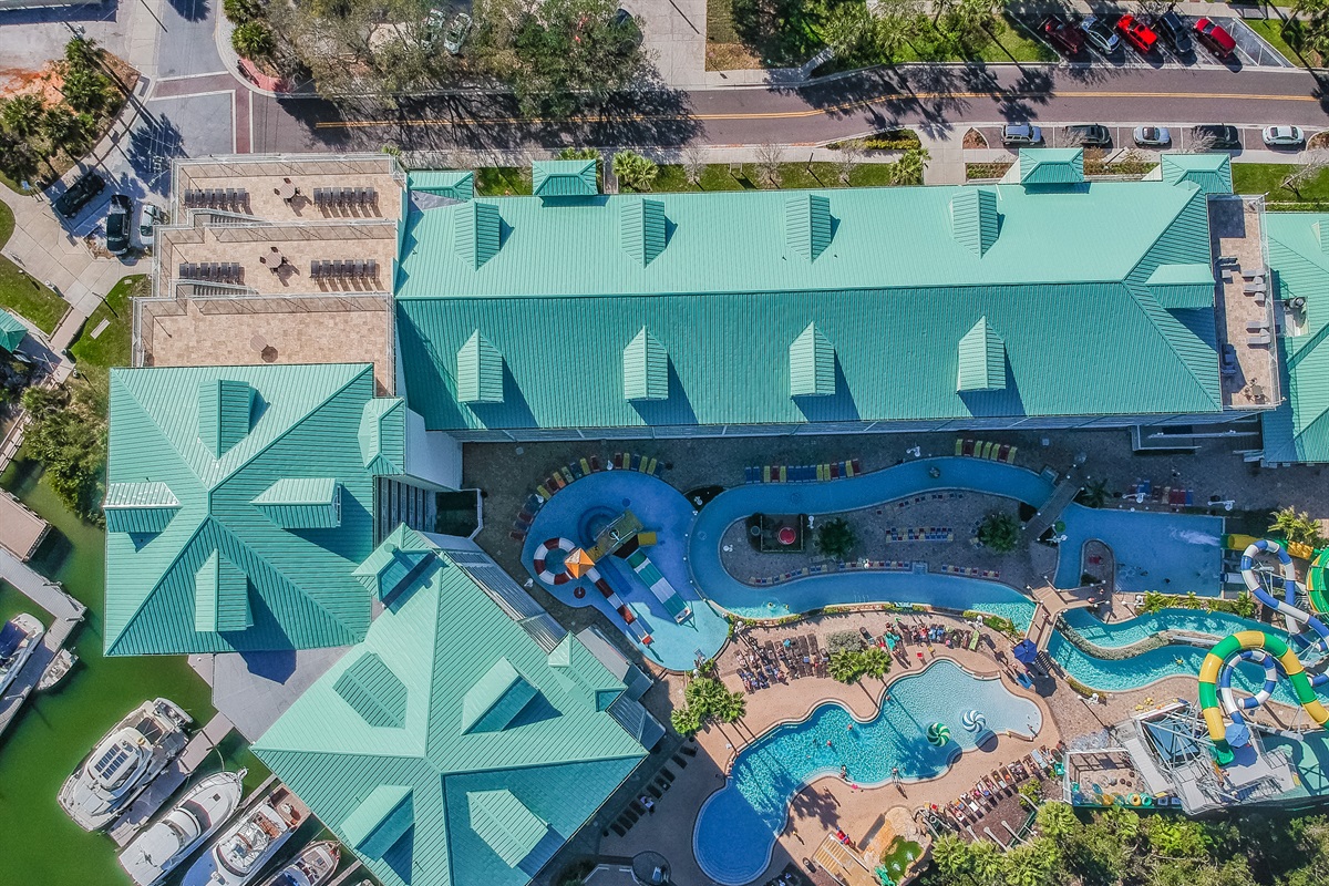 Bird's eye view of the resort and Water park