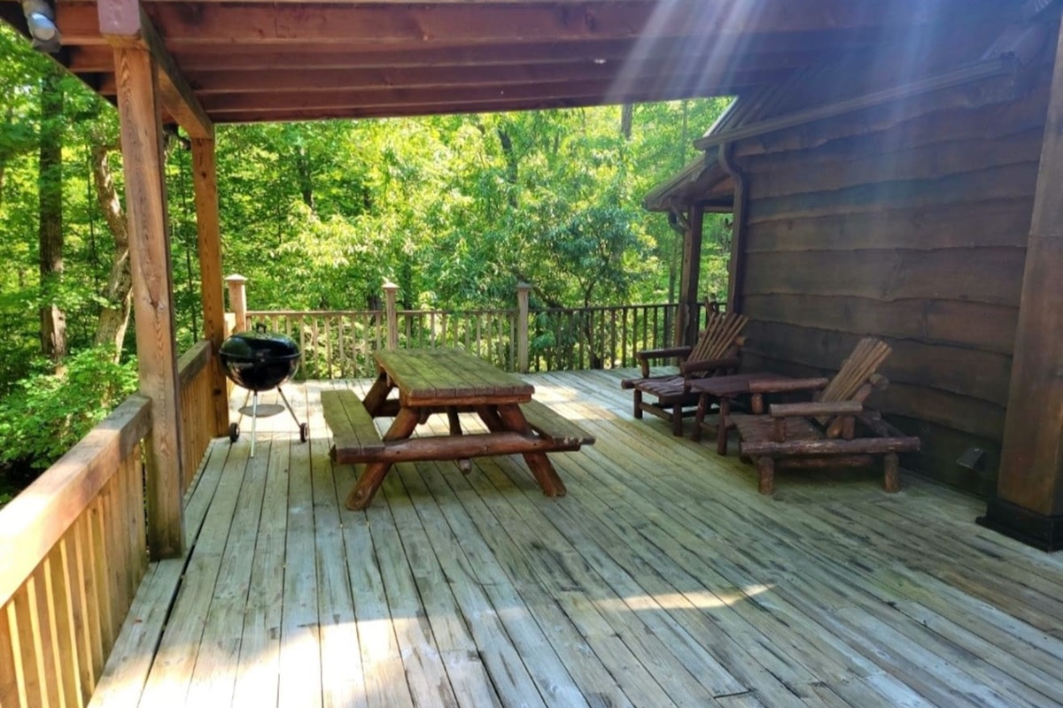 Large wrap around, fully enclosed deck- perfect for little ones or pets.