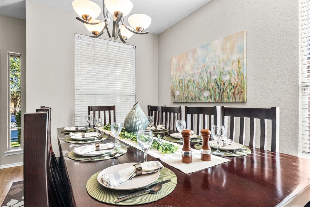 Separate formal dining room with seating for 10, perfect for family dinners, celebrations, and group gatherings.
