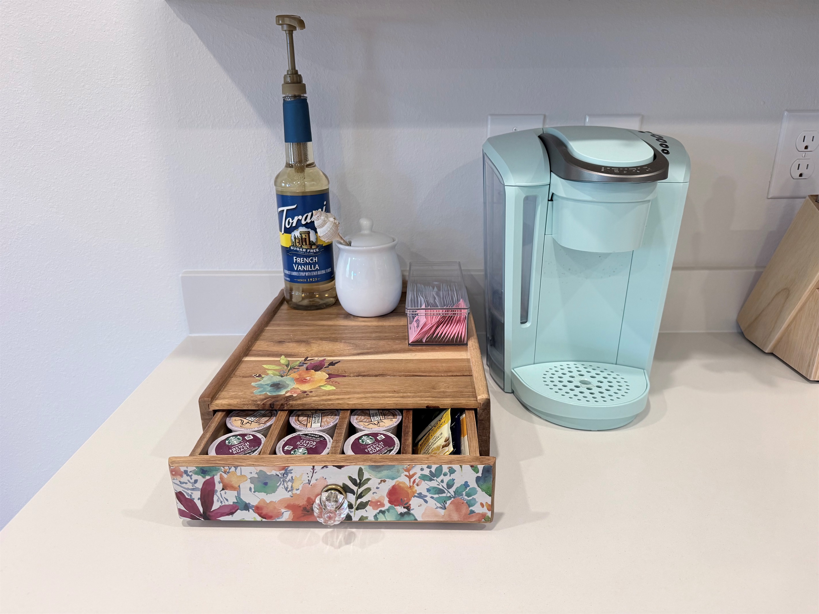 Our coffee bar is perfect for those early morning brews or a quick jolt before hitting the beach