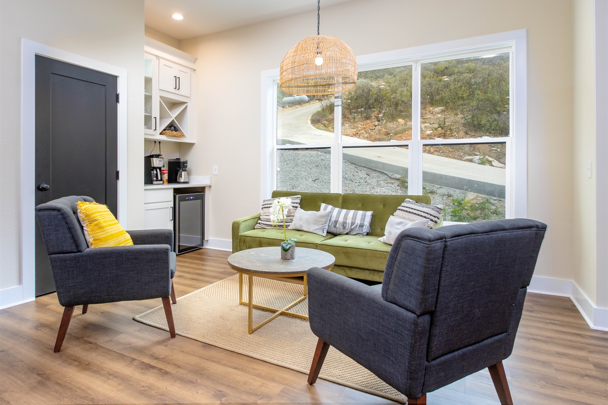 conversation seating off of kitchen