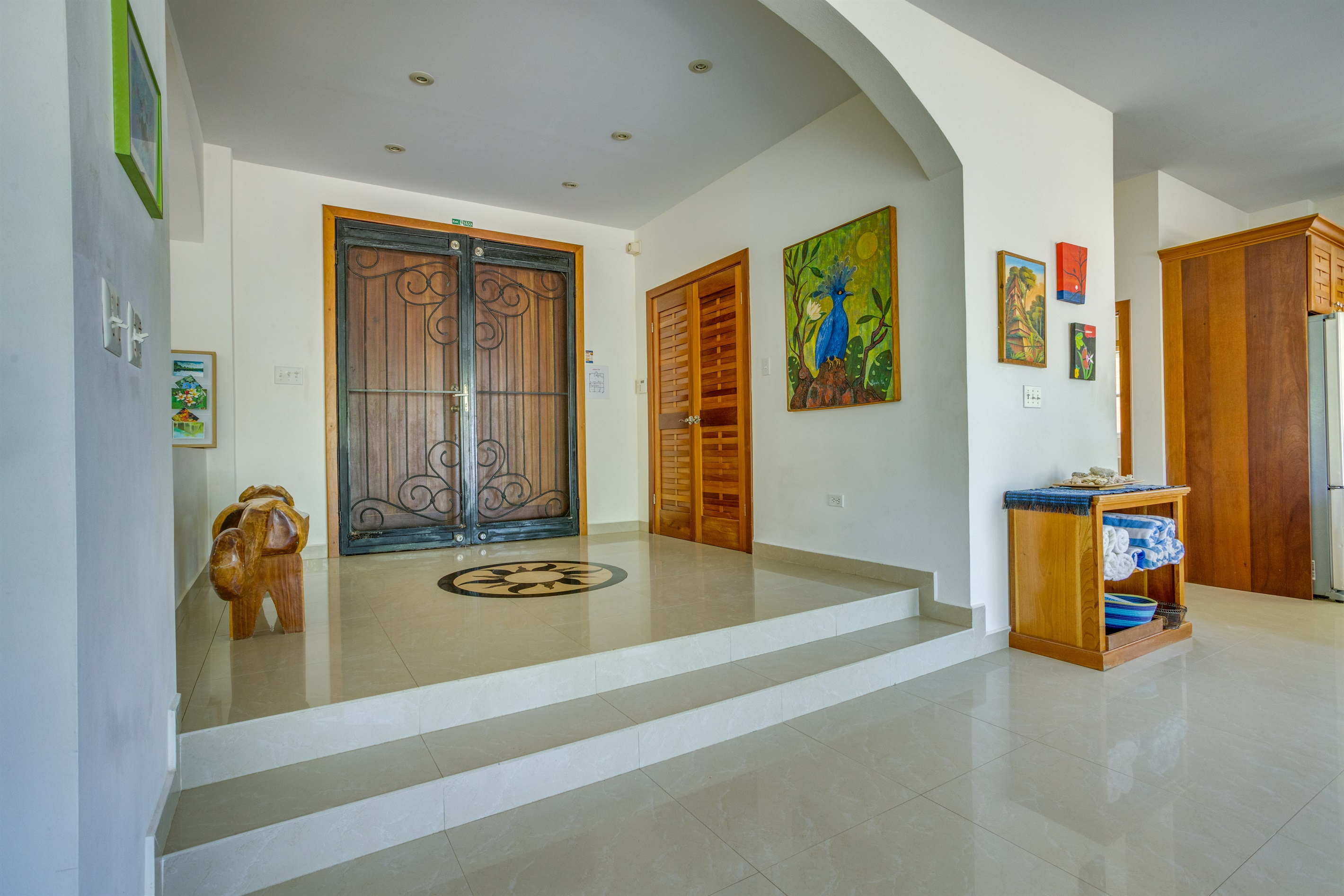 Main entrance, 3 steps down to living area