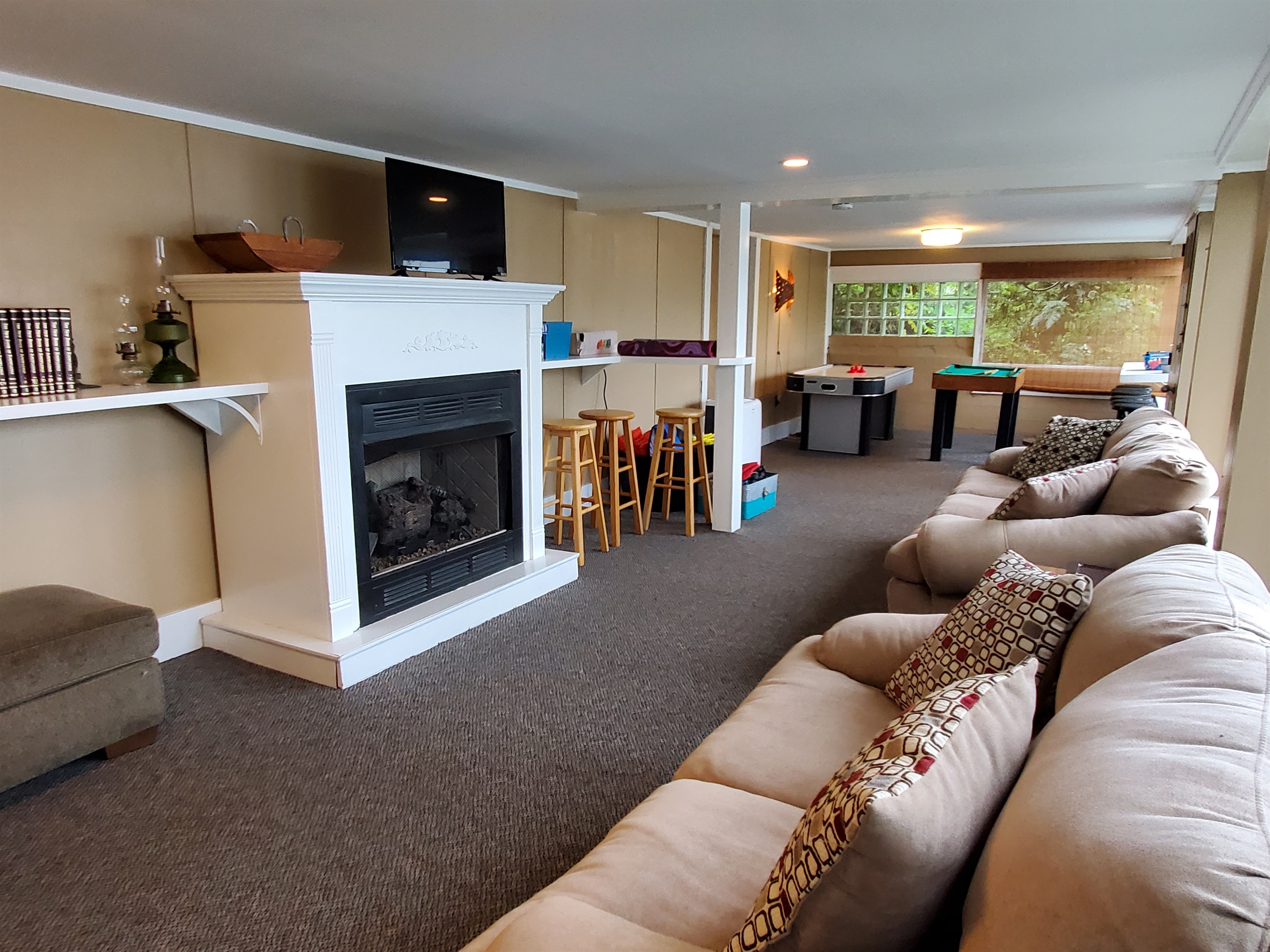 Game room on finished lower level