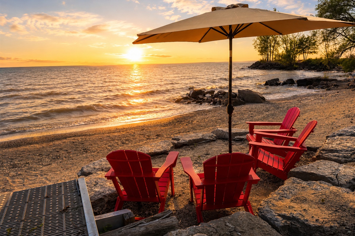 Watch the sunset from the private beach, located at the bottom of the hill.
