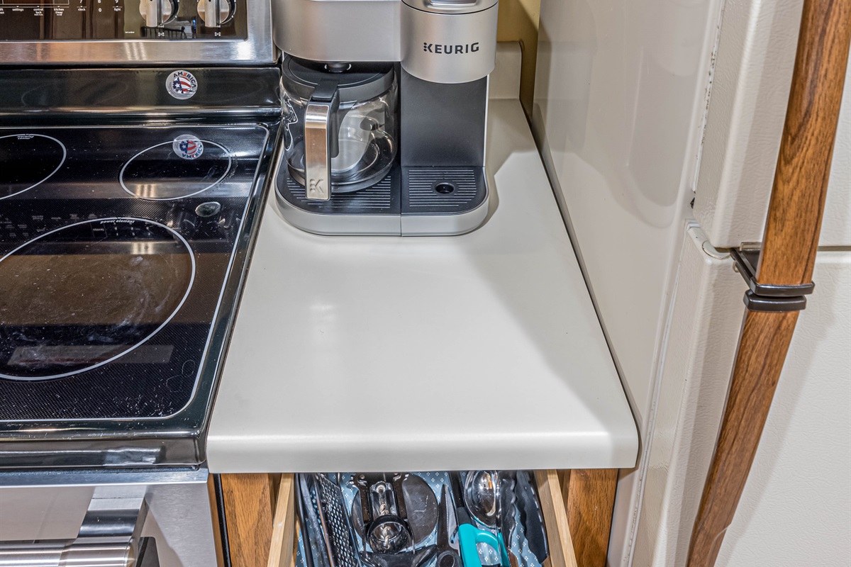 Keurig Duo with starter set of K-cups for single cup brew or bring your ground coffee for pots at a time