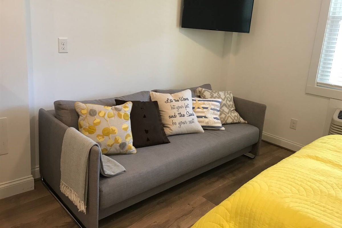 Sofa pulls out into a true full-size bed.  P.S. It's a little firm and best suited for children.