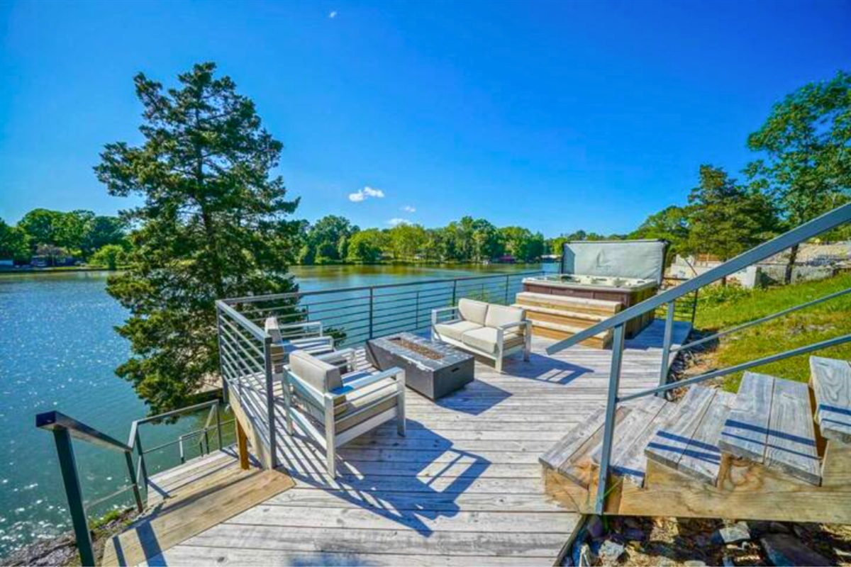 Closer to the Lake You Will Find a Lounge Area with Private Hot Tub and Gas FIre Pit