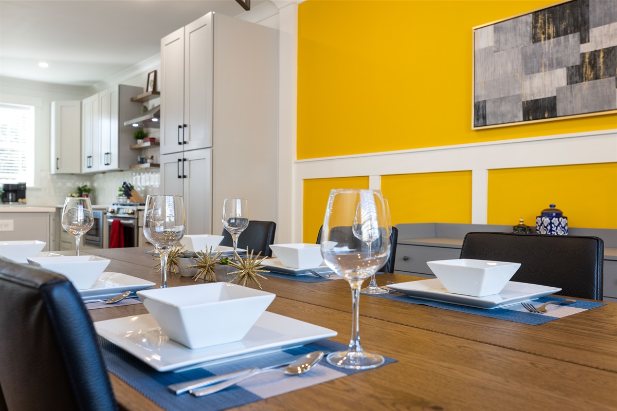 The large dining table has seating for 6 - with an additional 2 spots at the eat-in kitchen island. Enjoy a casual meal; or, if it's a special occasion, set the table and celebrate! 