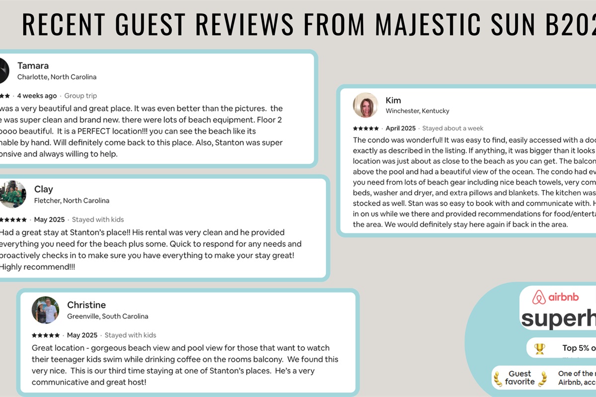 Recent reviews from happy guests show that you are in good hands!